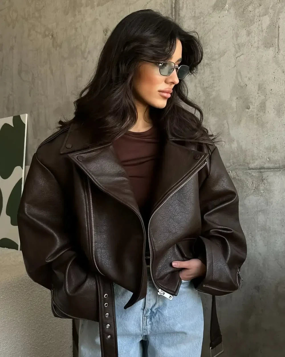 Burgundy Faux Leather Short Jacket