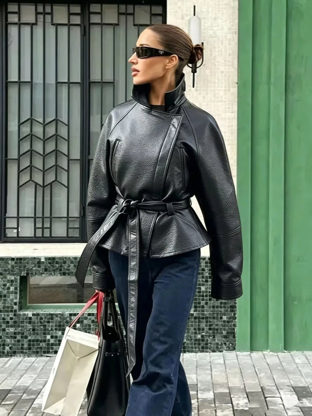 Burgundy Faux Leather Short Jacket