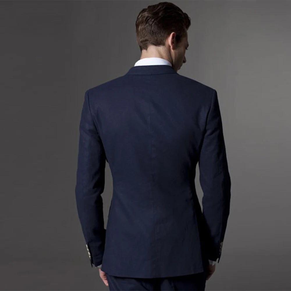 Men's Custom Made Wedding Suit – Slim Fit Wool Blend Tuxedo with Pants, Tie & Pocket Square