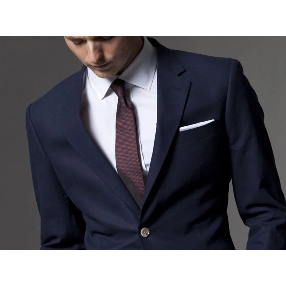 Men's Custom Made Wedding Suit – Slim Fit Wool Blend Tuxedo with Pants, Tie & Pocket Square