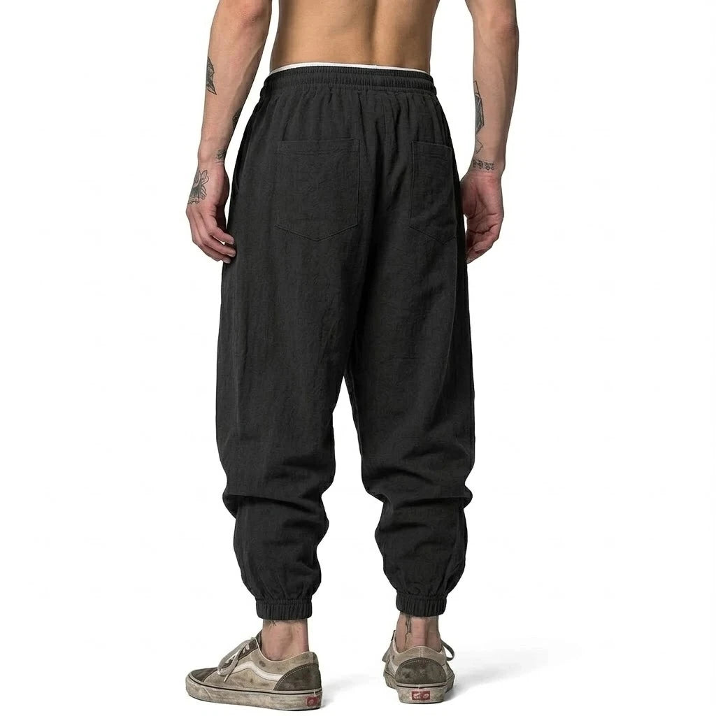 Men's Linen Harem Drawstring Trousers – Baggy Sweatpants for Yoga & Daily Commute