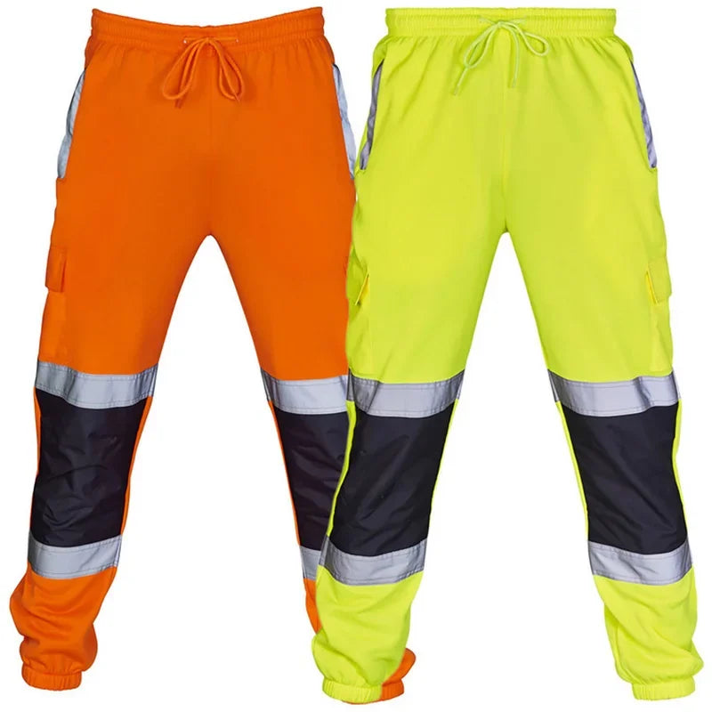 Men's Reflective Striped Safety Work Pants – Loose Jogger Rain Trousers Workwear