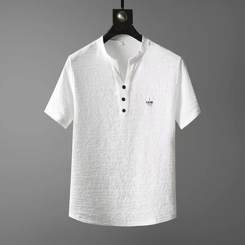 Men's Business Casual Shirt & Trouser Set – Smart V-Neck Short Sleeve Outfit (M–4XL)