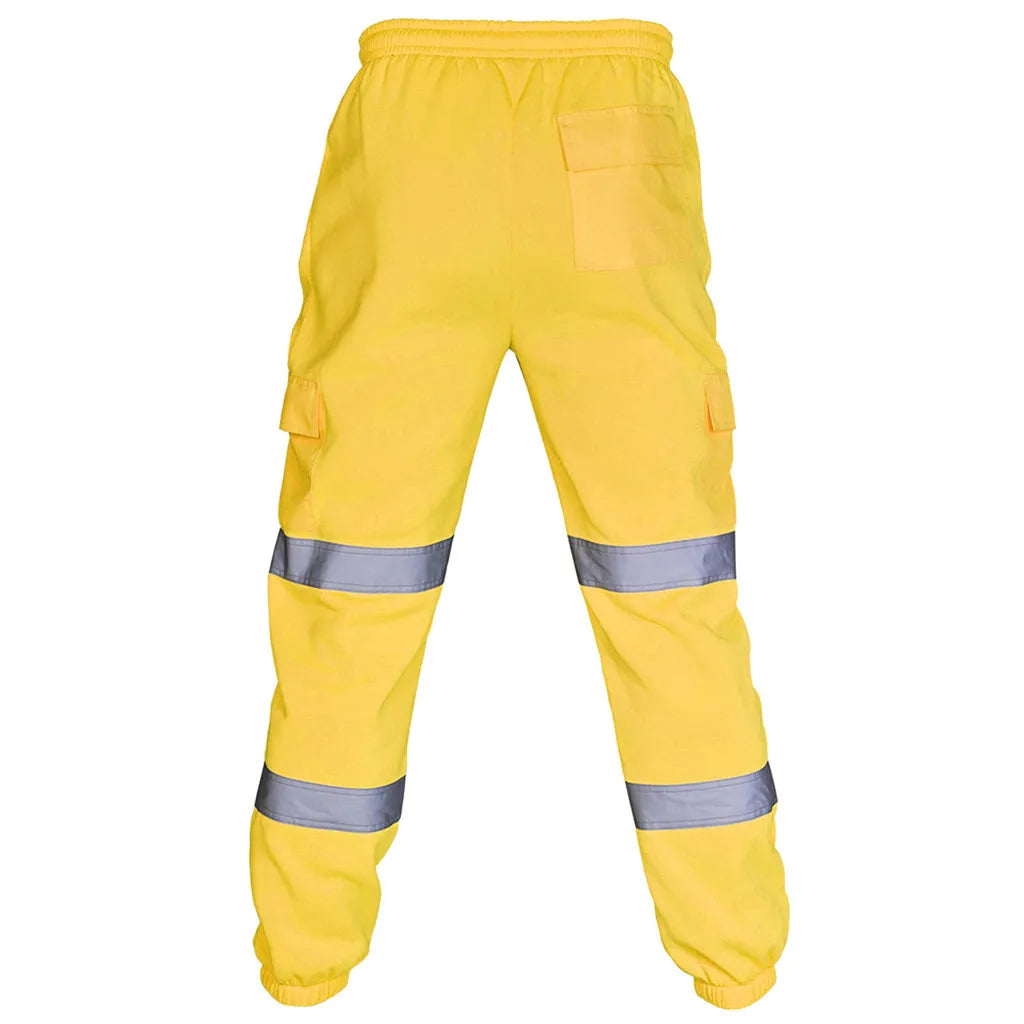 Men's Striped Reflective Safety Joggers – Patchwork Rain Trousers Workwear Pants