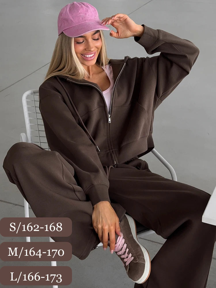 Women's 2- Piece Casual Tracksuit Set-Zip-Up Hoodie & Pants