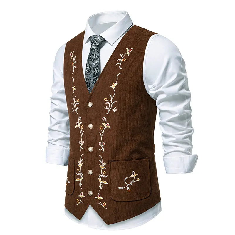 Men's Slim Fit Embroidered Suit Vest – Smart Casual Waistcoat