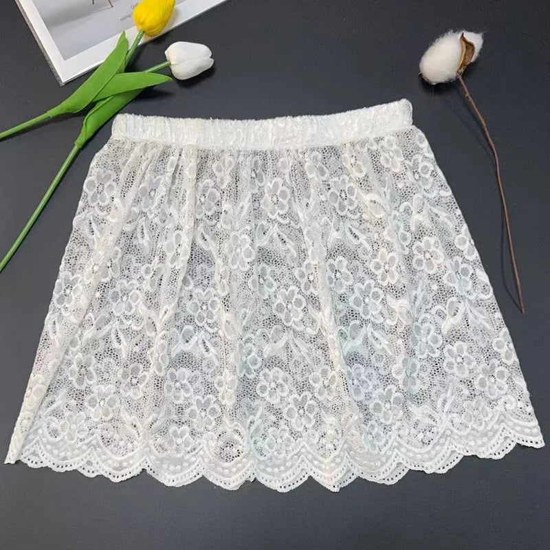Women's Floral Lace Layered Half Skirt – Mori Girl Style Spring Autumn Skirt