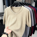 Men's V-Neck Knit Pullover – Soft Thin Short Sleeve Sweater for Business & Casual Wear (M–4XL)