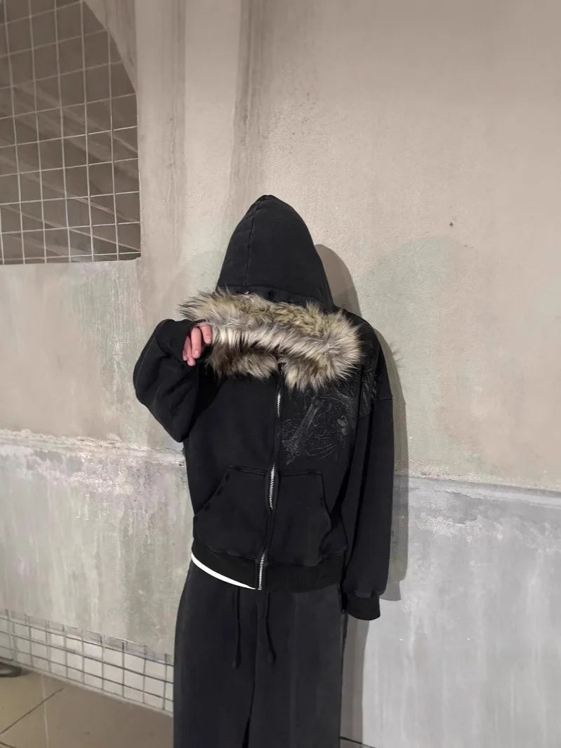 Women's Y2K Faux Fur Hooded Jacket