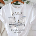 Women's Y2K Paris Print T-Shirt – Casual Crew Neck Summer Top