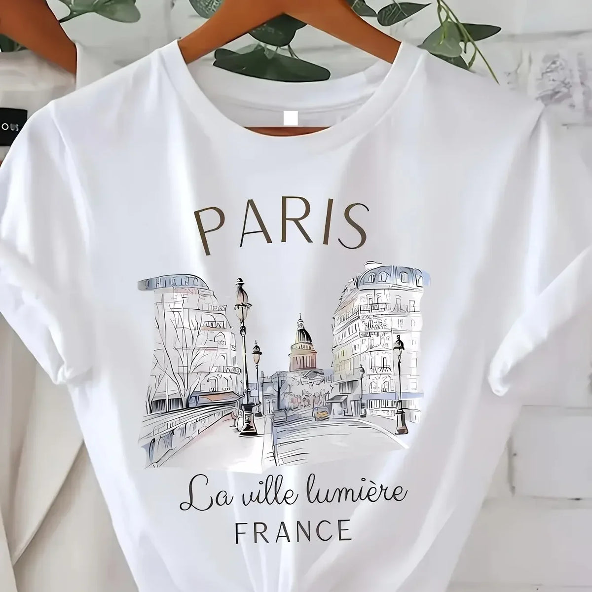 Women's Y2K Paris Print T-Shirt – Casual Crew Neck Summer Top