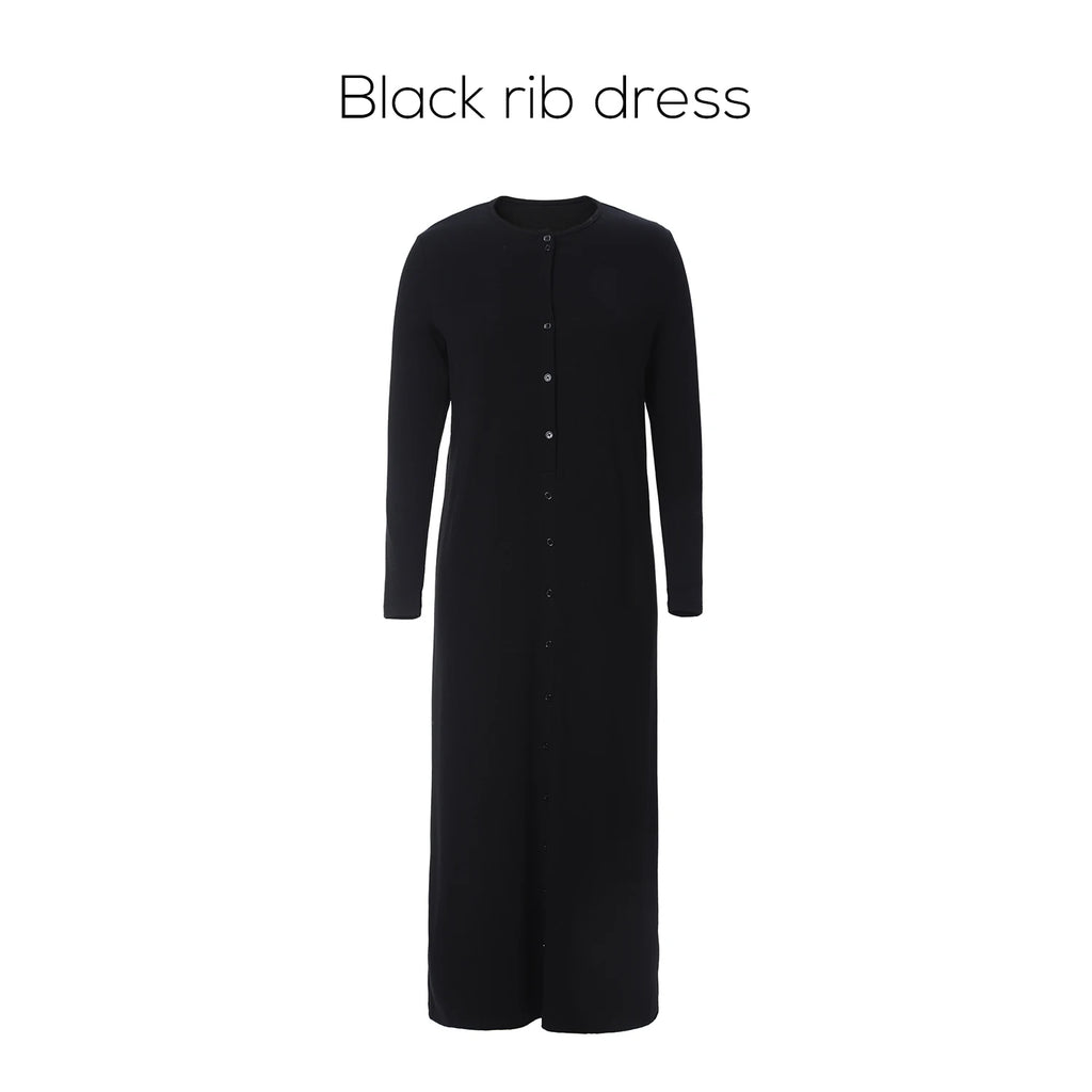 Women's Long Sleeve Ribbed Maxi Dress – Comfortable Elegant Lady Clothing
