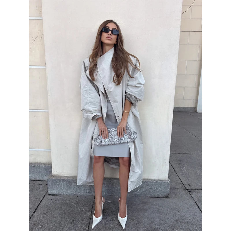 Women's Oversized Batwing Sleeve Trench Coat – Lapel Windbreaker Streetwear