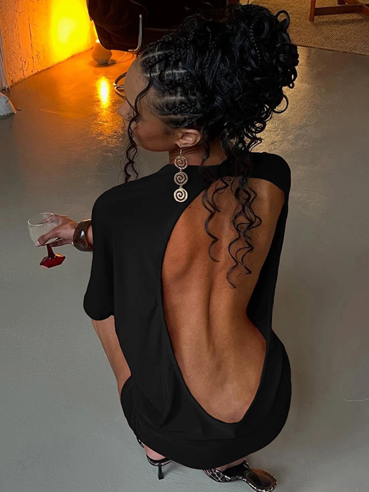 Women's Sexy Backless Mini Dress – Y2K Spicy Girl Half Sleeve Street Fashion