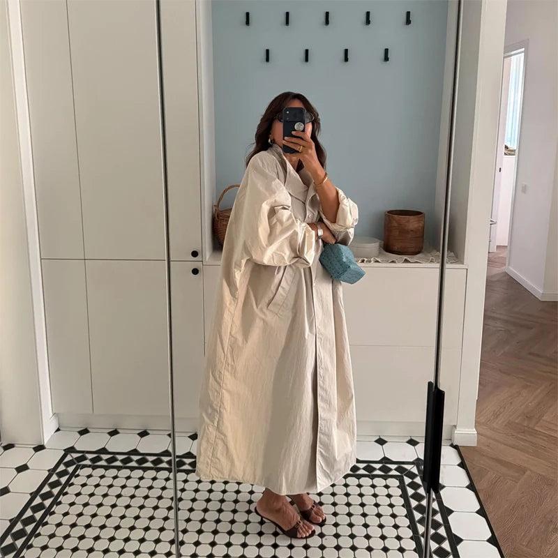 Women's Oversized Batwing Sleeve Trench Coat – Lapel Windbreaker Streetwear