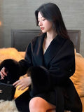 Women's Short Wool Blend Belted Trench Coat – Loose Casual Winter Jacket