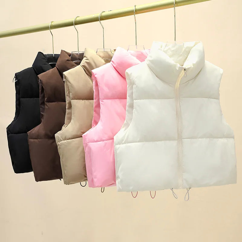 Women's Quilted Sleeveless Down Vest – Warm Cropped Winter Jacket