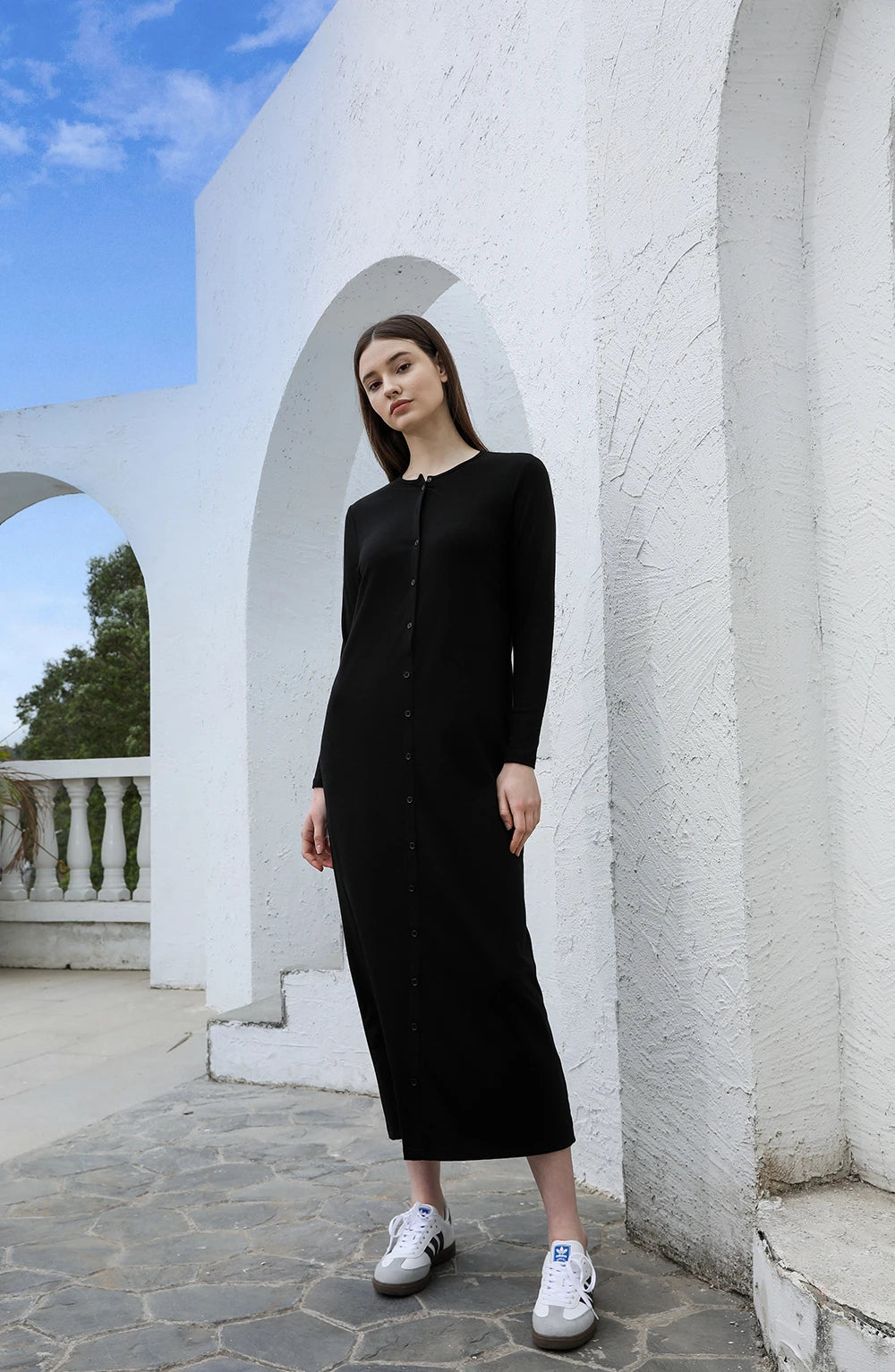 Women's Long Sleeve Ribbed Maxi Dress – Comfortable Elegant Lady Clothing