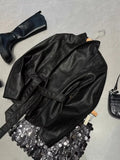Women's Faux Leather Belted Wrap Jacket – Chic V-Neck Spring Outerwear