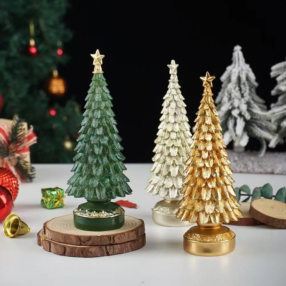 Resin Christmas Tree Figurine – Holiday Table Centerpiece Desk Ornament Home Decor