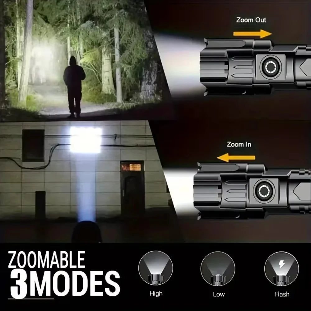 LED Tactical Flashlight USB Rechargeable – Waterproof Zoom Torch | KENZ Outlet
