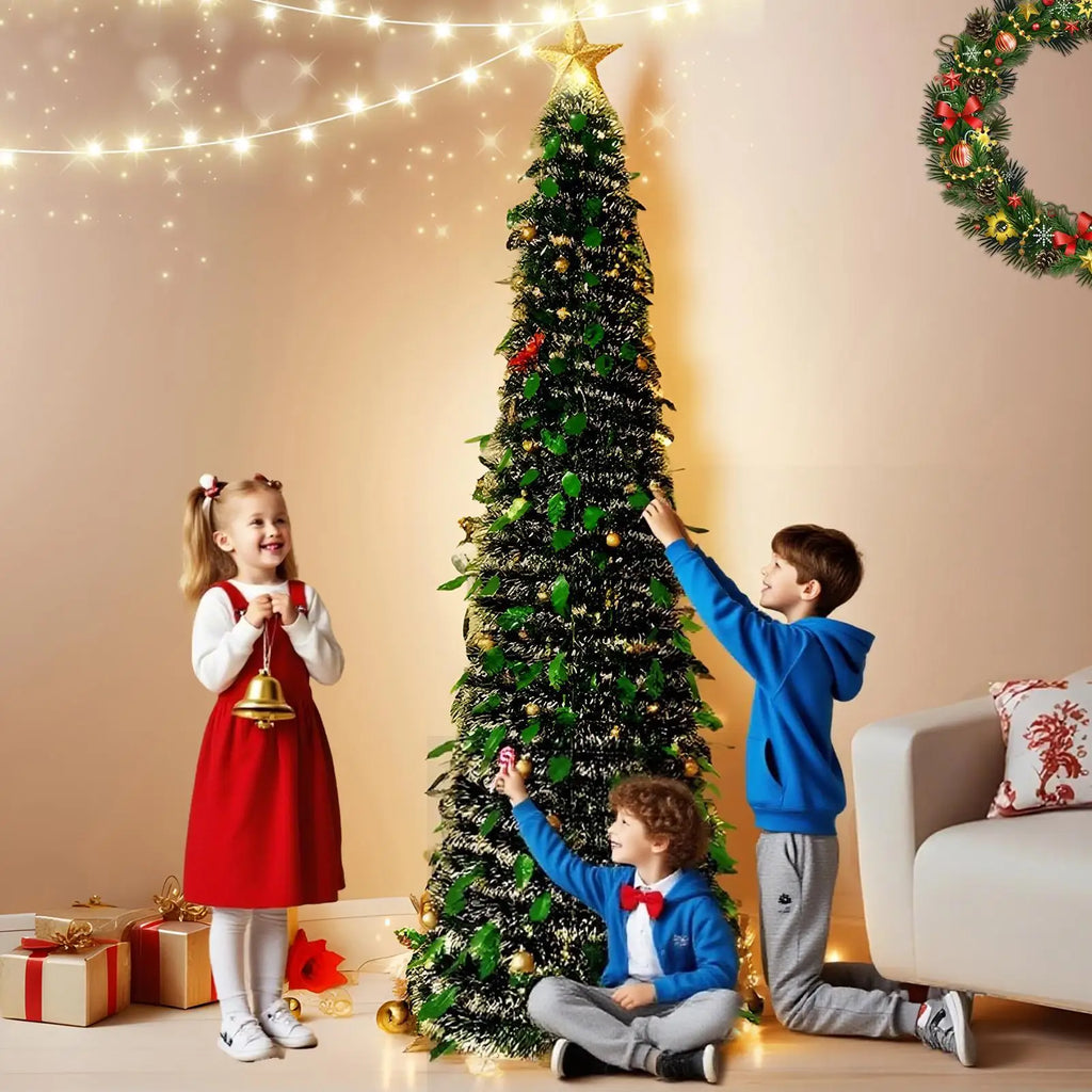 5 Ft Foldable Faux Christmas Tree – Indoor Winter Holiday Season Festival Ornament