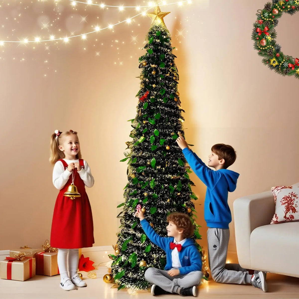 5 Ft Foldable Faux Christmas Tree – Indoor Winter Holiday Season Festival Ornament