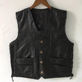 Men's Leather Motorcycle Vest – Side Lace Adjustable Biker Vest in Soft Sheepskin (S–4XL)