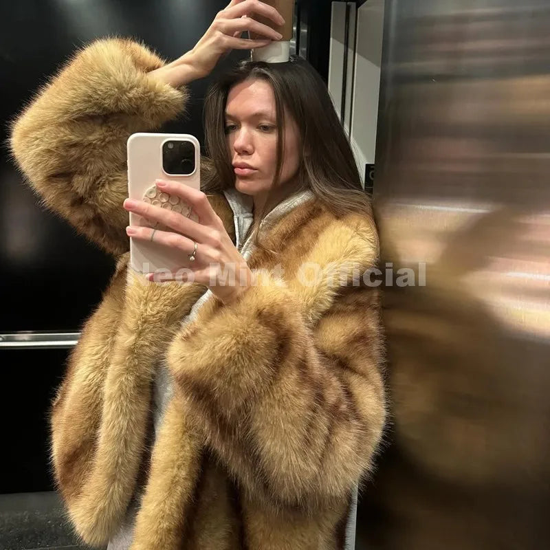 Women's Faux Fur Winter Jacket-Warm Long Coat