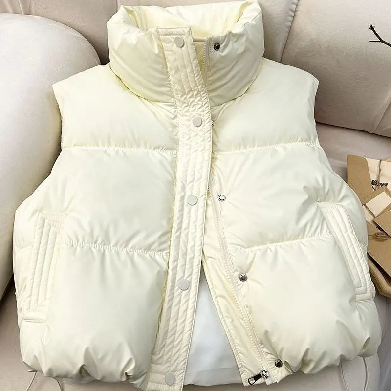 Women's Sleeveless Down Cotton Vest – Windproof Stand Collar Parka Waistcoat