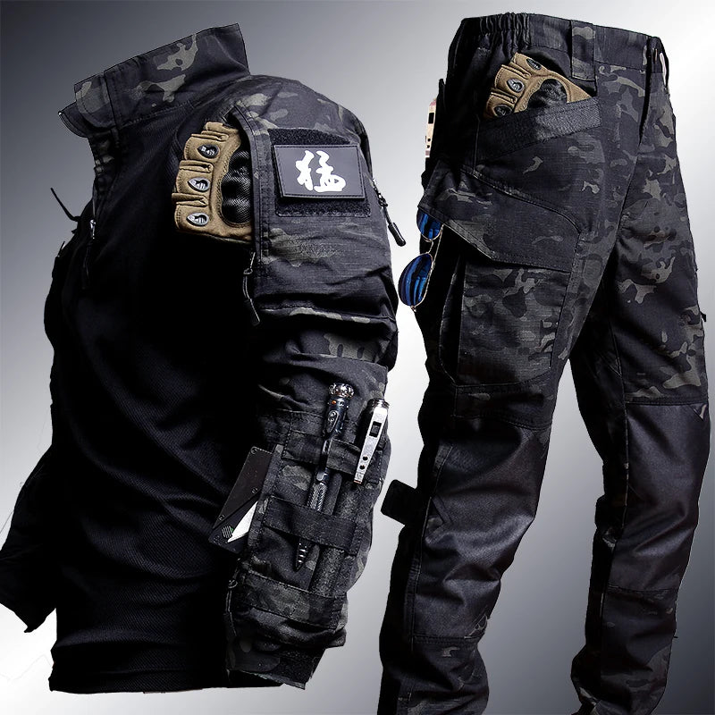 Mens Tactical Workwear Suit-Long Sleeve Shirt & Trousers Outdoor Camping Set