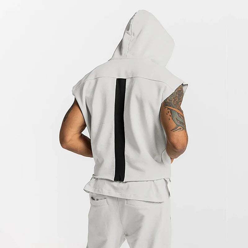 Men's Hooded Sleeveless Gym Tank Top – Cotton Bodybuilding Vest for Fitness & Workout (M–XXXL)