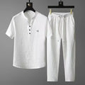 Men's Business Casual Shirt & Trouser Set – Smart V-Neck Short Sleeve Outfit (M–4XL)
