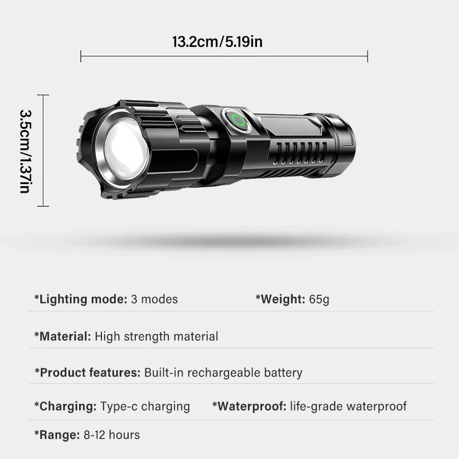 LED Tactical Flashlight USB Rechargeable – Waterproof Zoom Torch | KENZ Outlet