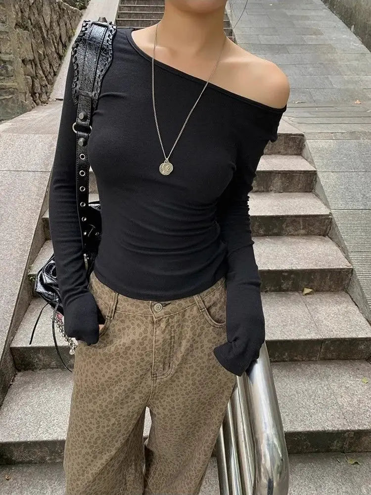 Women's Vintage Y2K Hollow Out Crop Tee – Japanese Aesthetic Streetwear Top