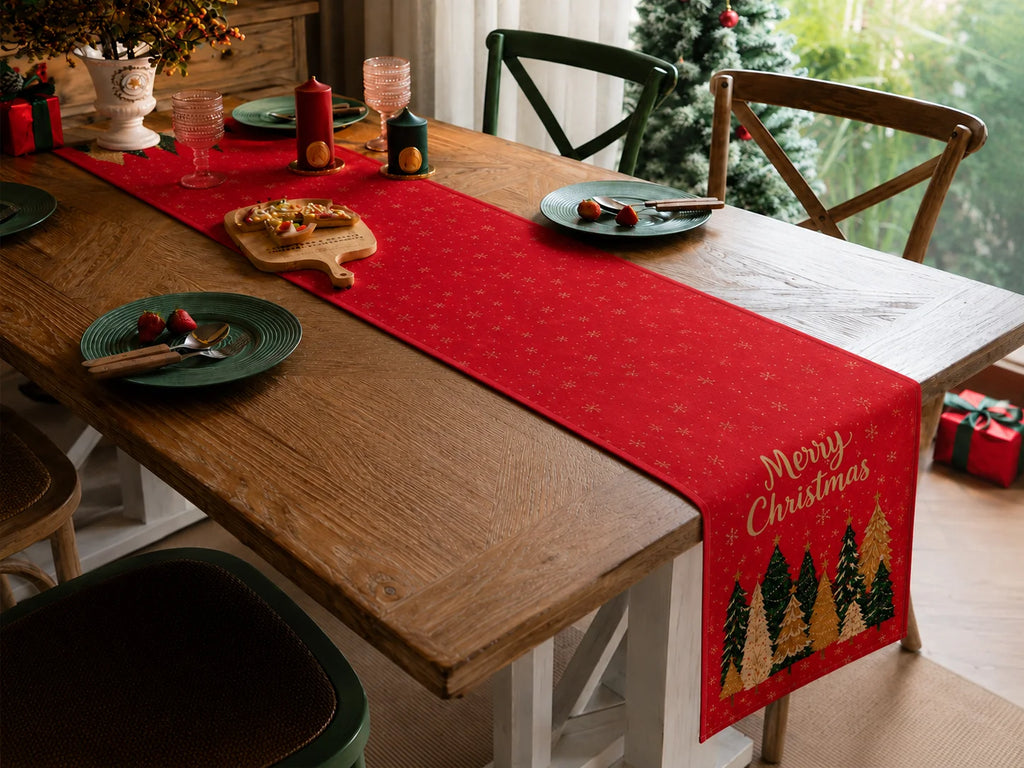 Christmas Tree Table Runner – Festive Winter Holiday Home Decoration