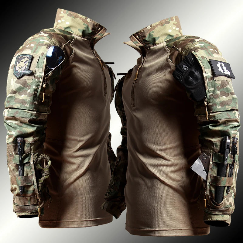 Mens Tactical Workwear Suit-Long Sleeve Shirt & Trousers Outdoor Camping Set