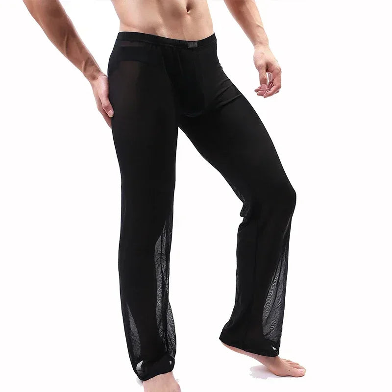 Men's Sheer Mesh See-Through Trousers – Sexy Transparent Gauze Sleepwear Bottoms