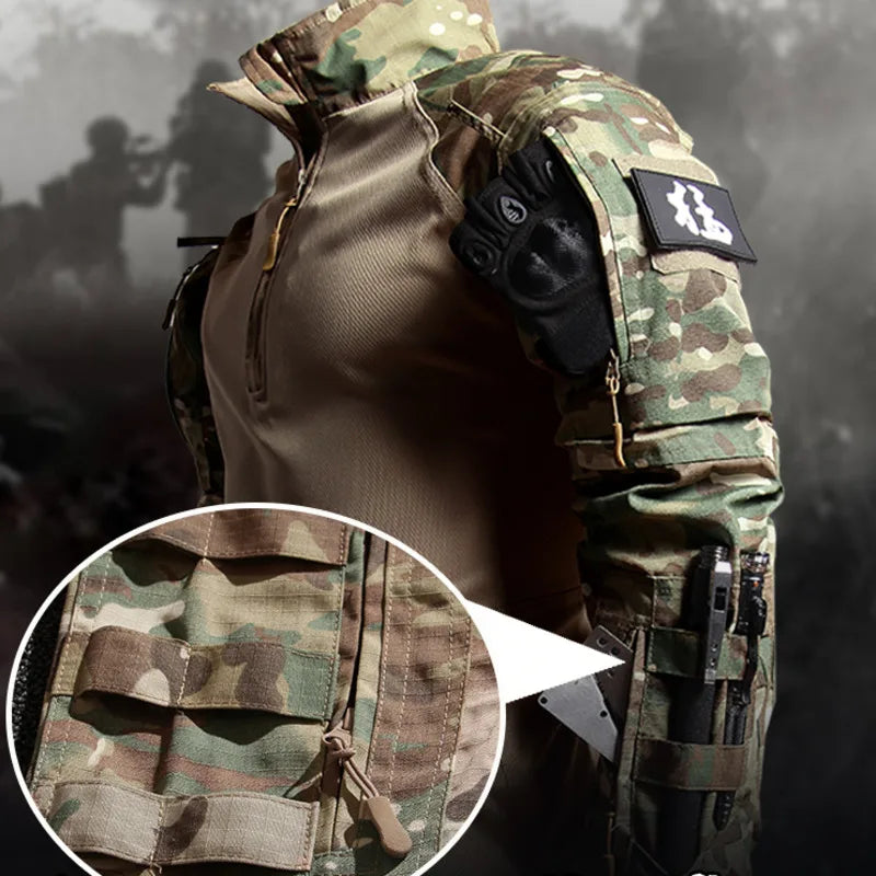 Mens Tactical Workwear Suit-Long Sleeve Shirt & Trousers Outdoor Camping Set