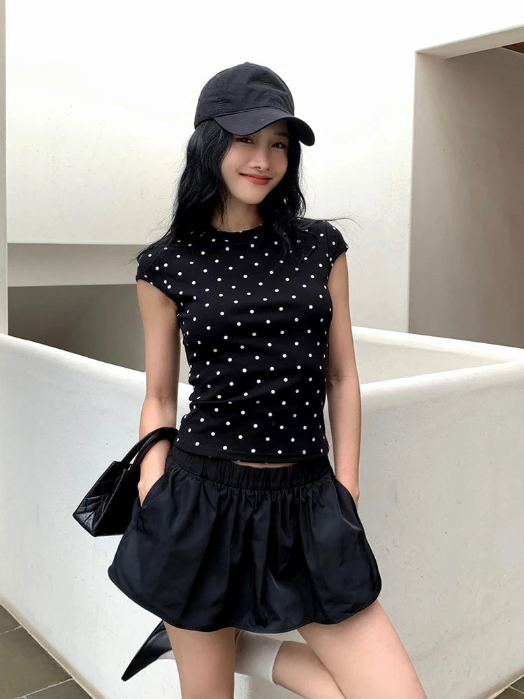 Women's Polka Dot Slim T-Shirt – Korean Vintage Y2K Streetwear Top