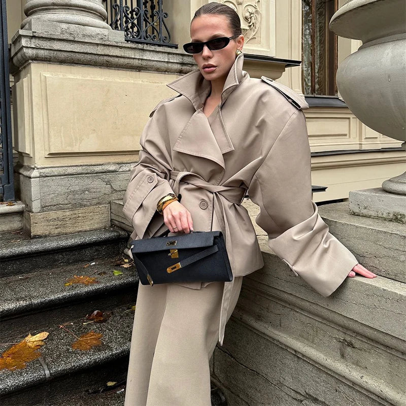Women's Oversized Batwing Sleeve Trench Coat – Lapel Windbreaker Streetwear