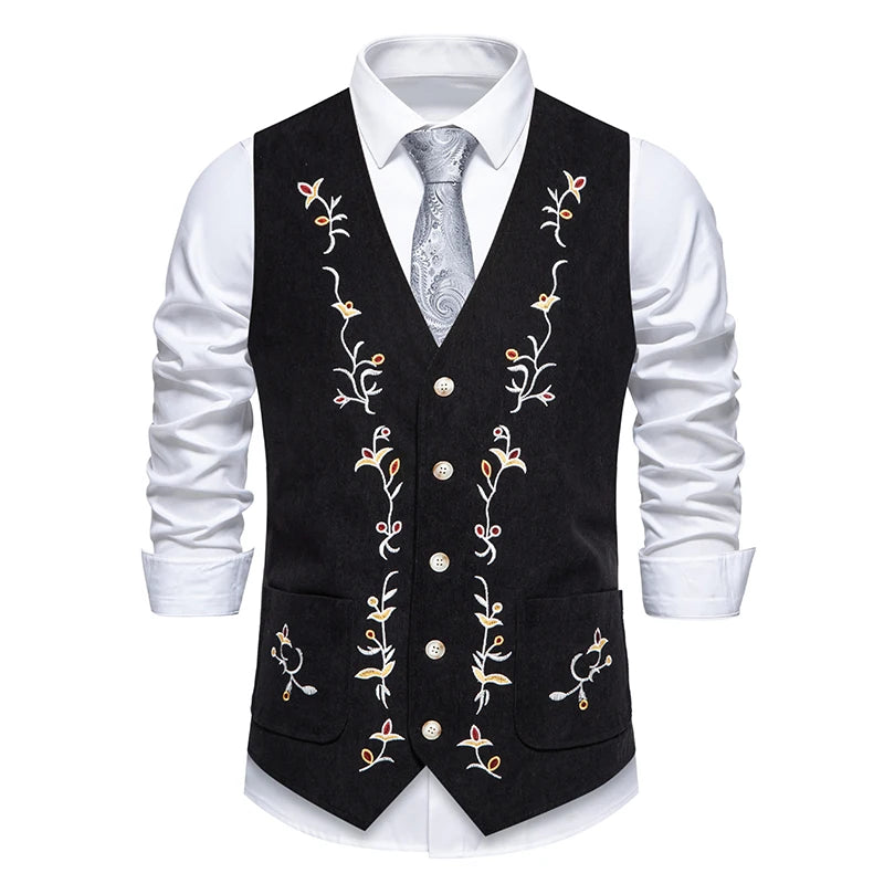 Men's Slim Fit Embroidered Suit Vest – Smart Casual Waistcoat