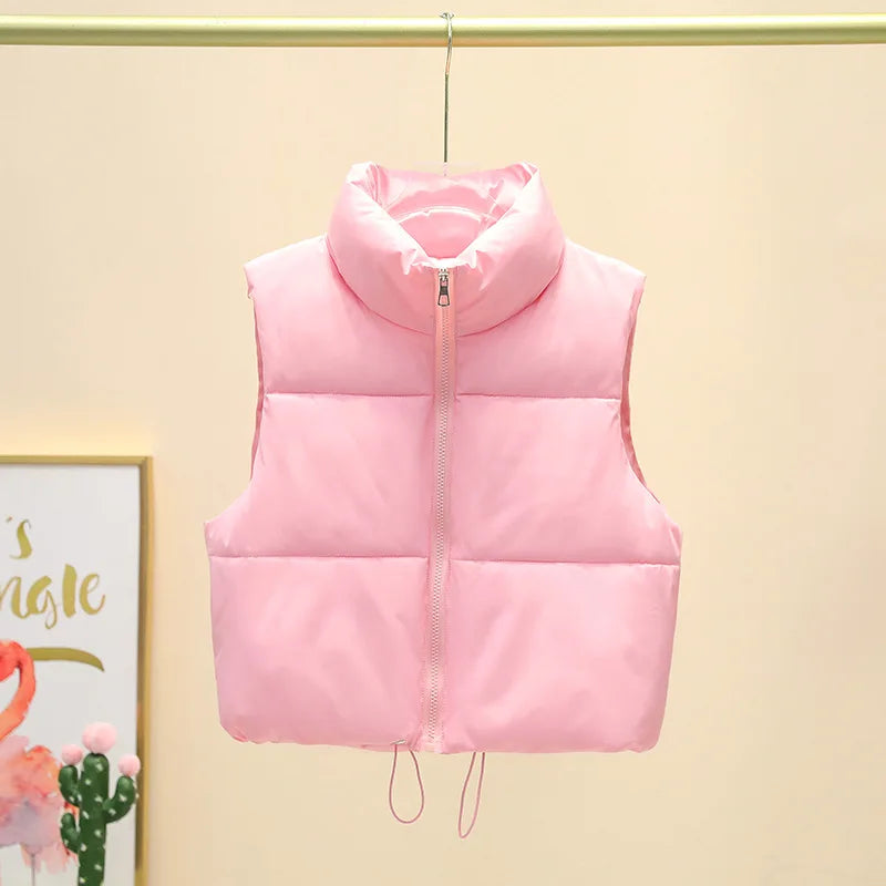 Women's Quilted Sleeveless Down Vest – Warm Cropped Winter Jacket