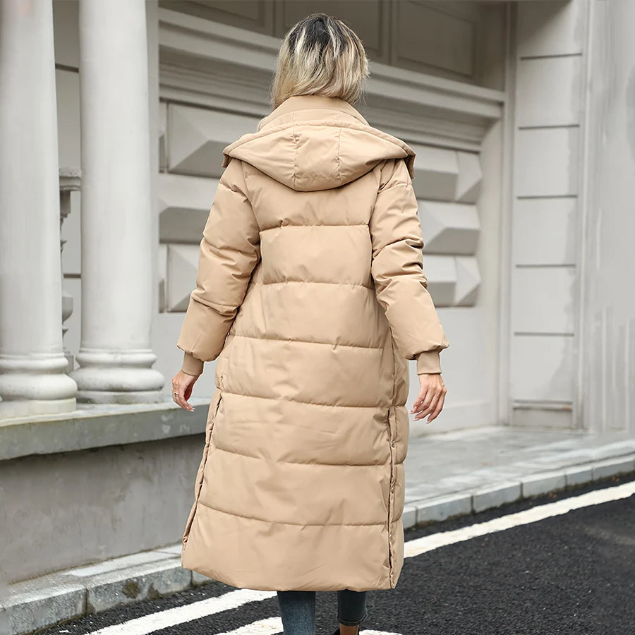 Women's Hooded Long Zip Coat – Elegant Full-Zip Winter Outerwear