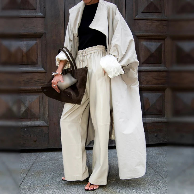 Women's Oversized Maxi Trench Coat – Dolman Sleeve Snap Button Outerwear
