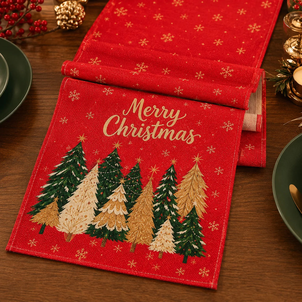 Christmas Tree Table Runner – Festive Winter Holiday Home Decoration
