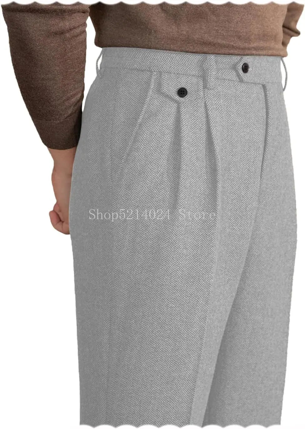Men's Tweed Herringbone Vintage Dress Pants – Regular Fit Suit Trousers