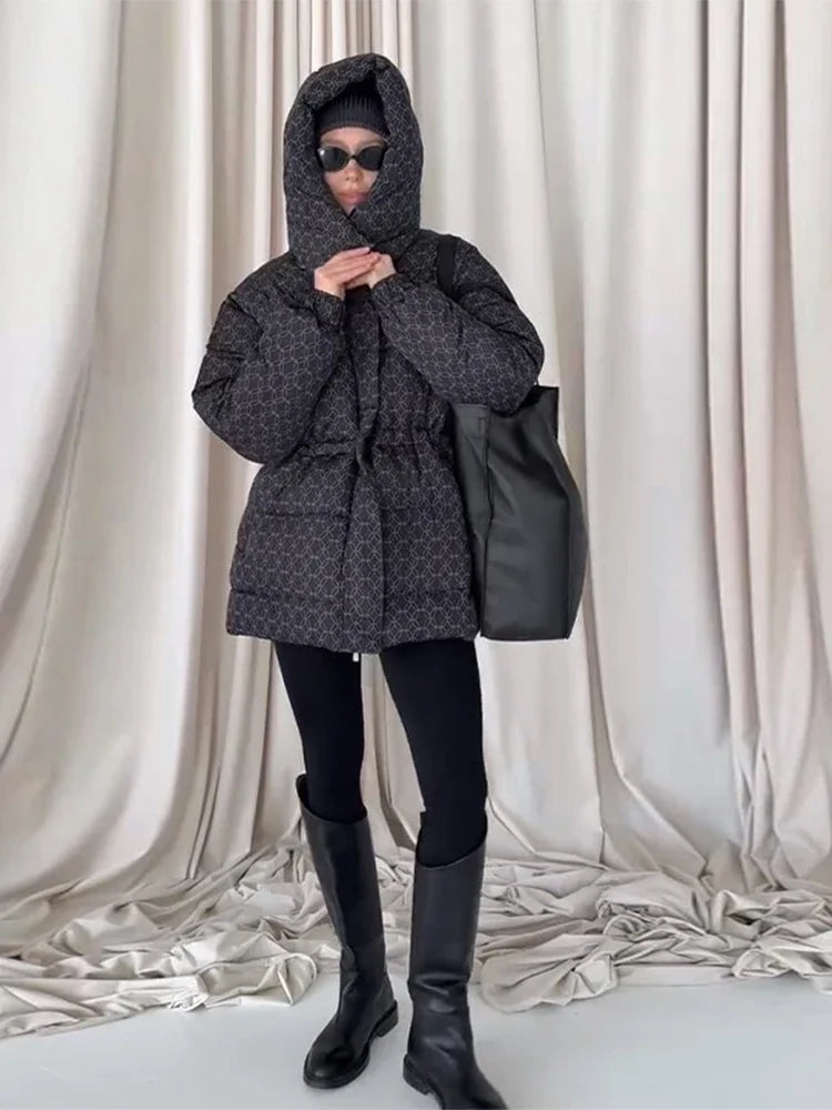 Women's Printed Hooded Down Jacket – Slim Thicken Quilted Winter Coat