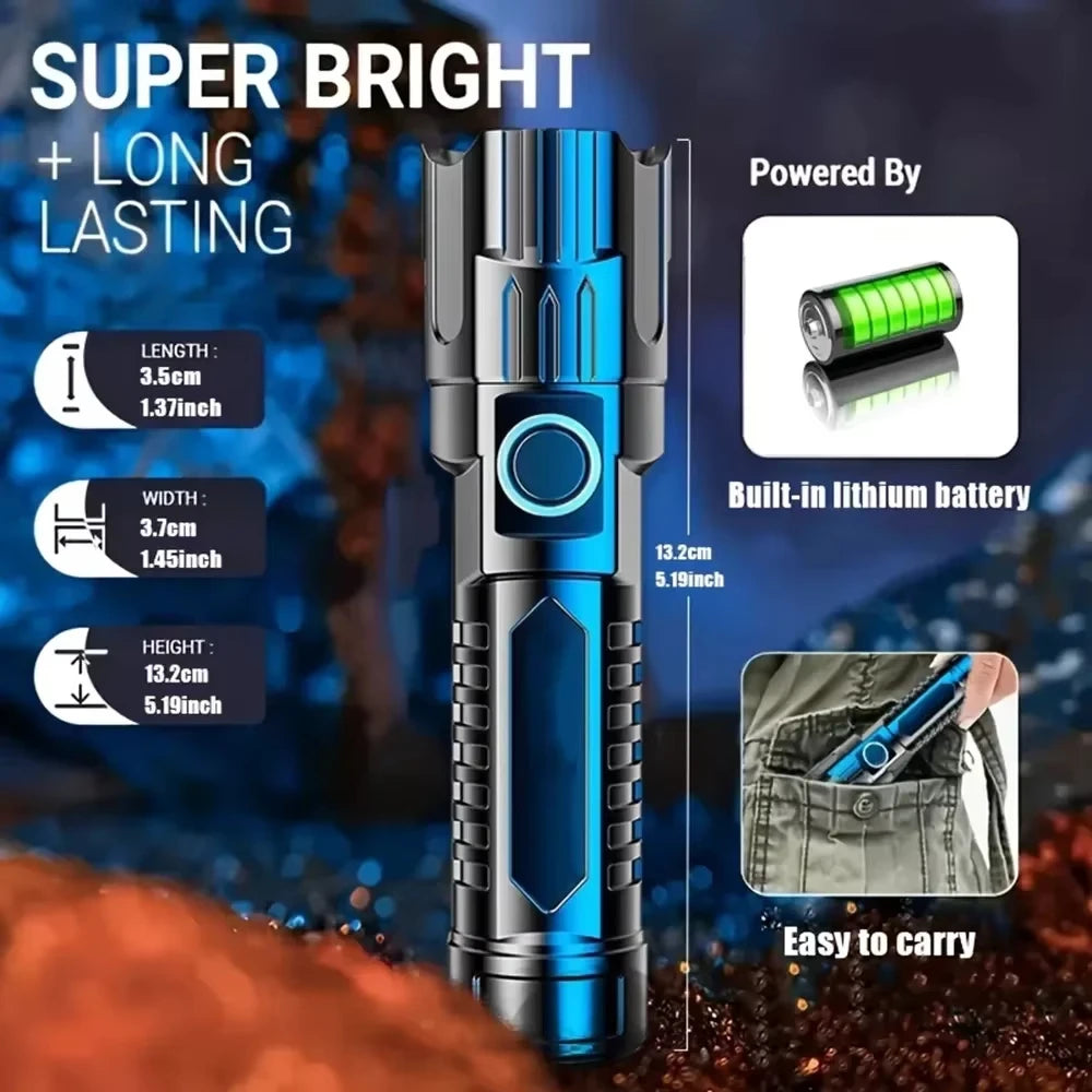 LED Tactical Flashlight USB Rechargeable – Waterproof Zoom Torch | KENZ Outlet