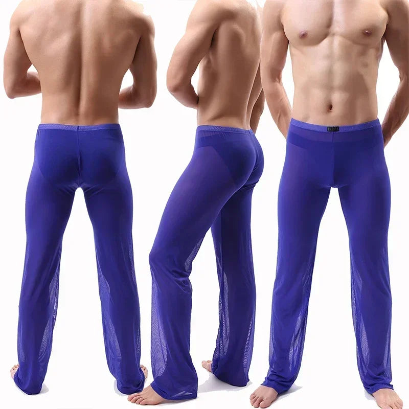 Men's Sheer Mesh See-Through Trousers – Sexy Transparent Gauze Sleepwear Bottoms